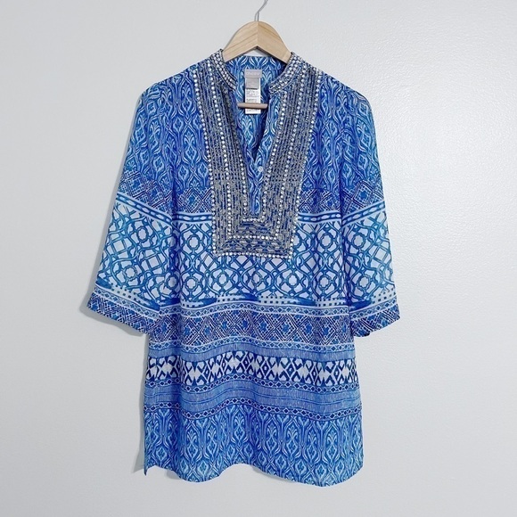 Chicos Mixed Print Rhinestone Top - Picture 3 of 8